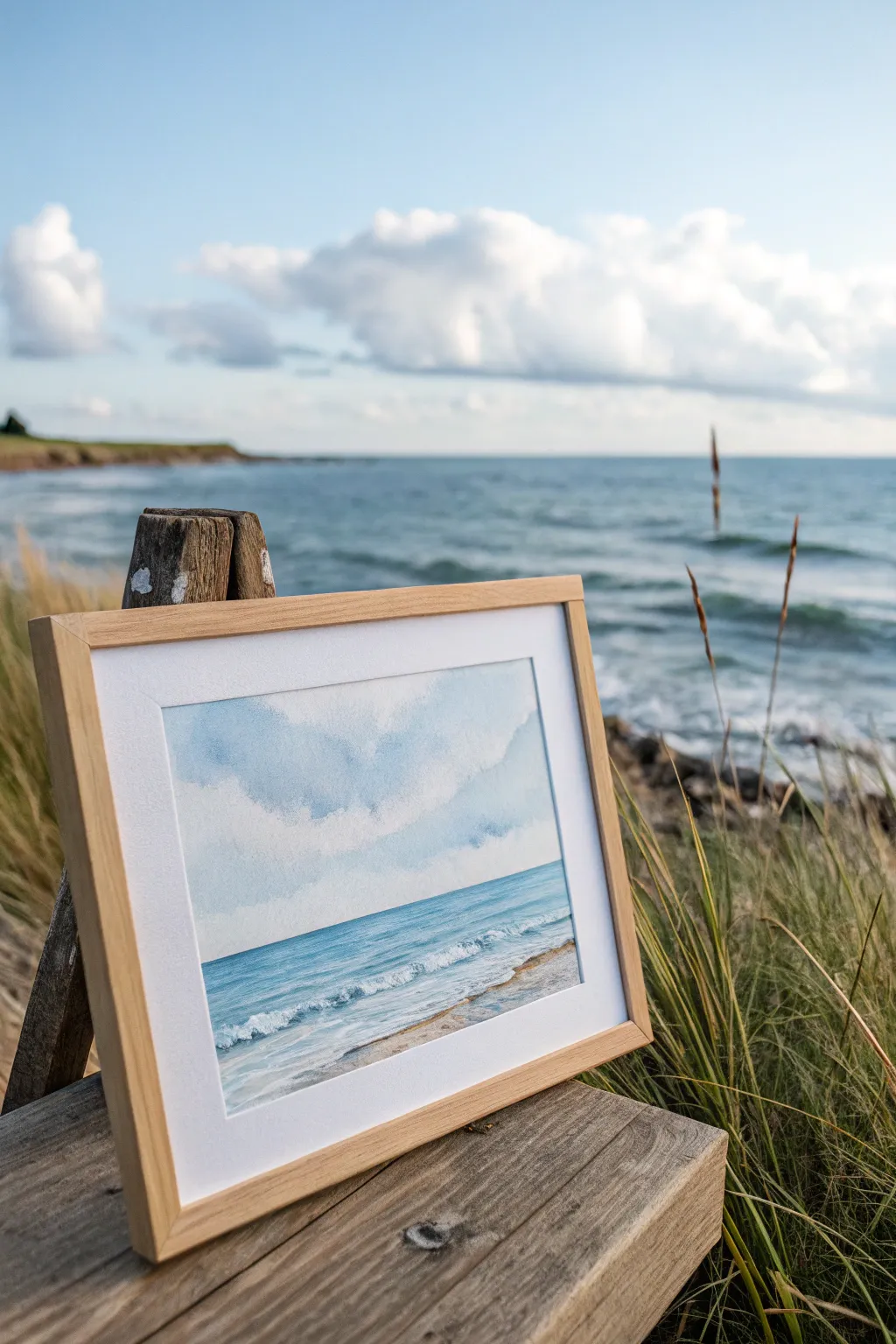 Minimal seascape idea: soft blue sky gradient over a calm, darker ocean horizon