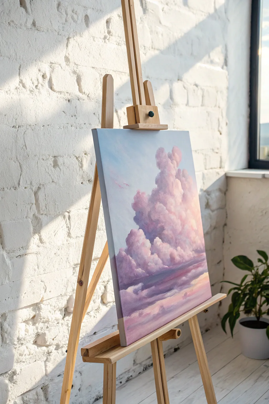 Bring a touch of serenity to your home with this dreamy pastel cloudscape canvas art idea.