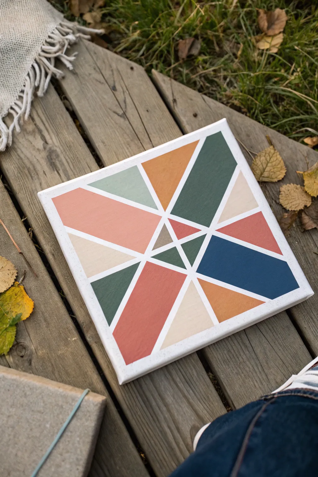 Bright tape-resist blocks make a kid-friendly canvas project with crisp lines and bold color pops.