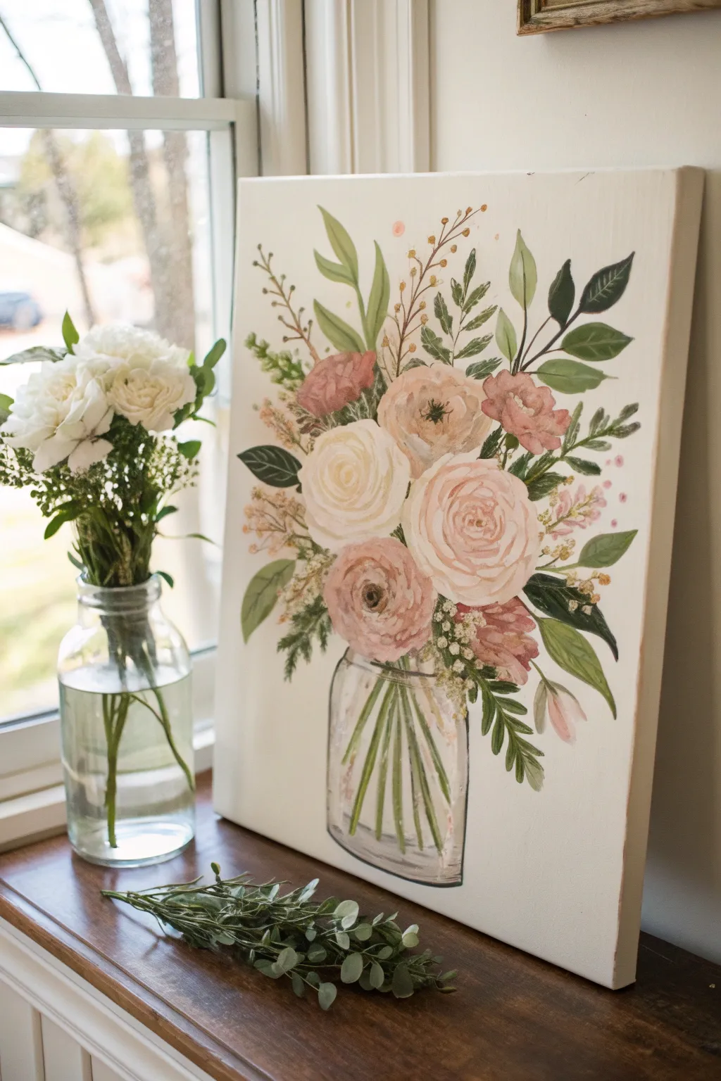 Paint a simple, cheerful bouquet on canvas for easy Scandinavian-boho wall decor