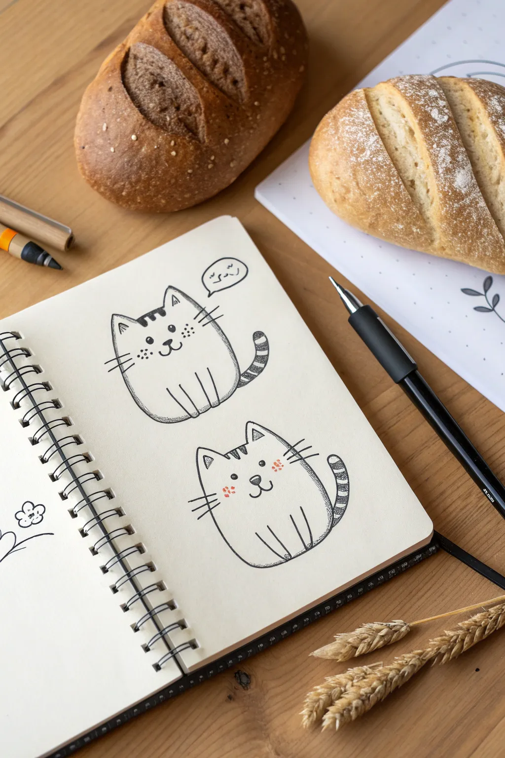 Three simple cat loaf doodle variations: round, long, and extra-squishy in clean line art