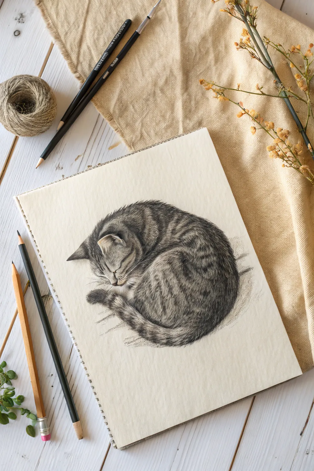 Capture the cozy peacefulness of a sleeping cat with this minimalist sketch idea.