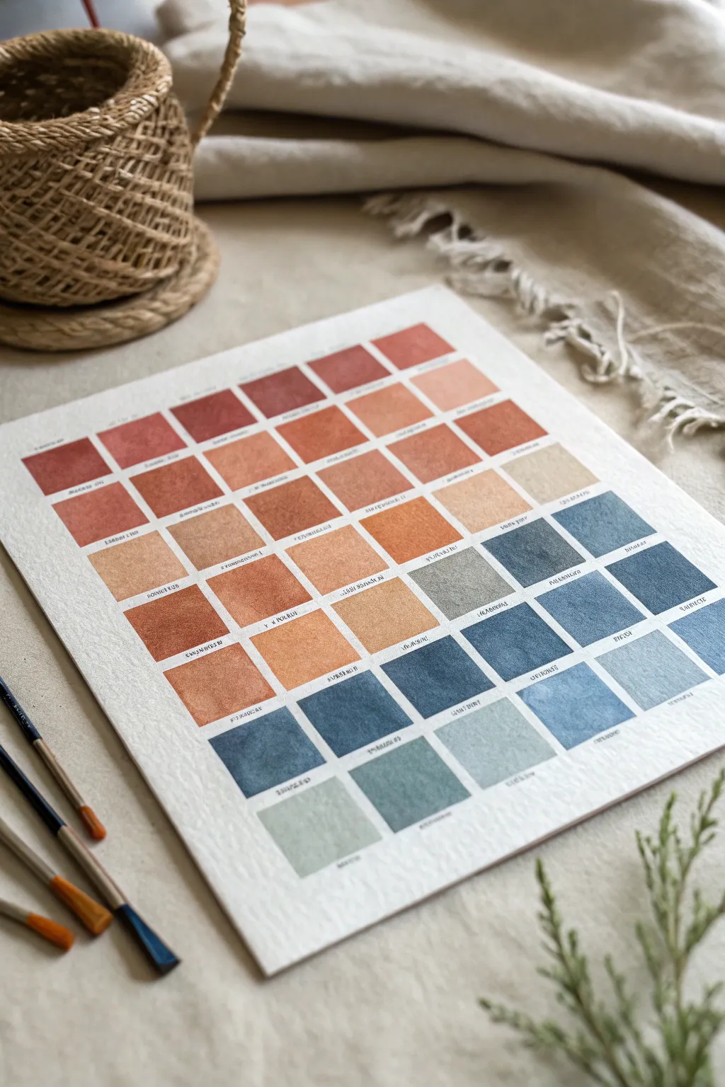 Minimalist periodic table color-block grid painting idea, calm Scandinavian tones with bold accents.