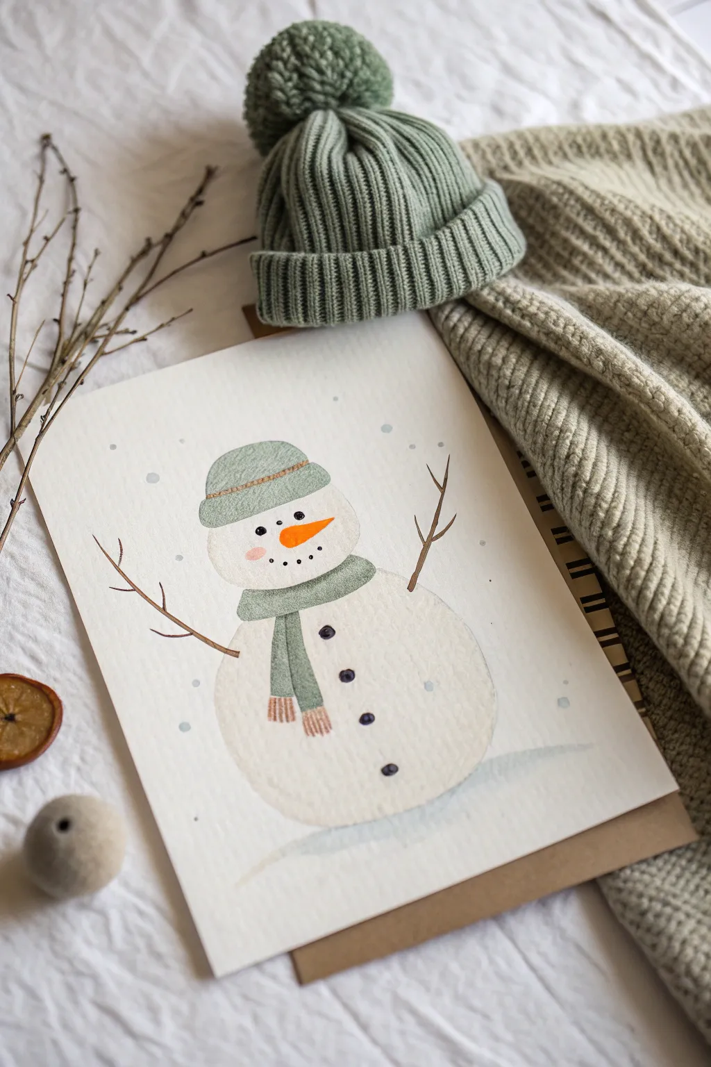 Easy snowman drawing idea: three circles, carrot nose, stick arms, and a cozy scarf.