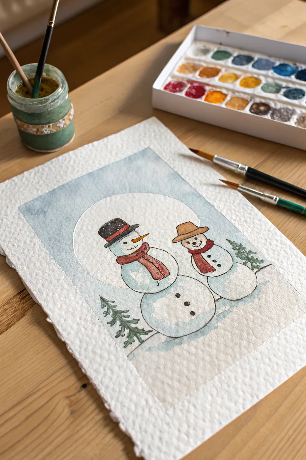 Create a cozy stacked snowman family. A simple and festive DIY painting idea.
