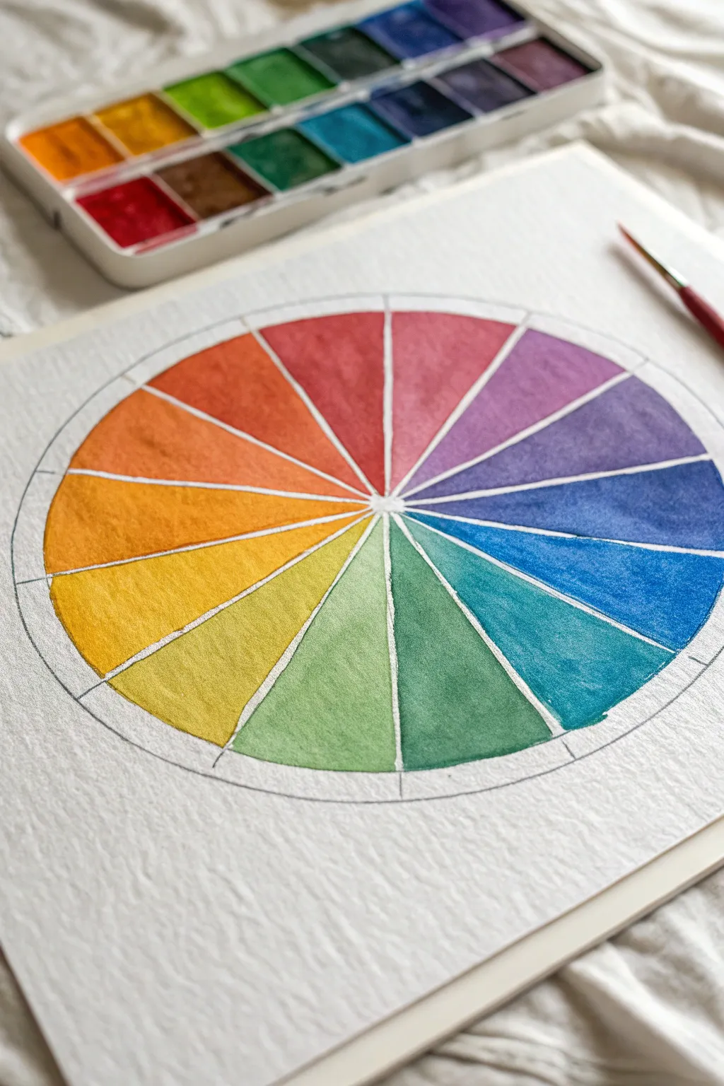 Warm vs cool split color wheel, clean watercolor gradients and high-contrast minimalist style