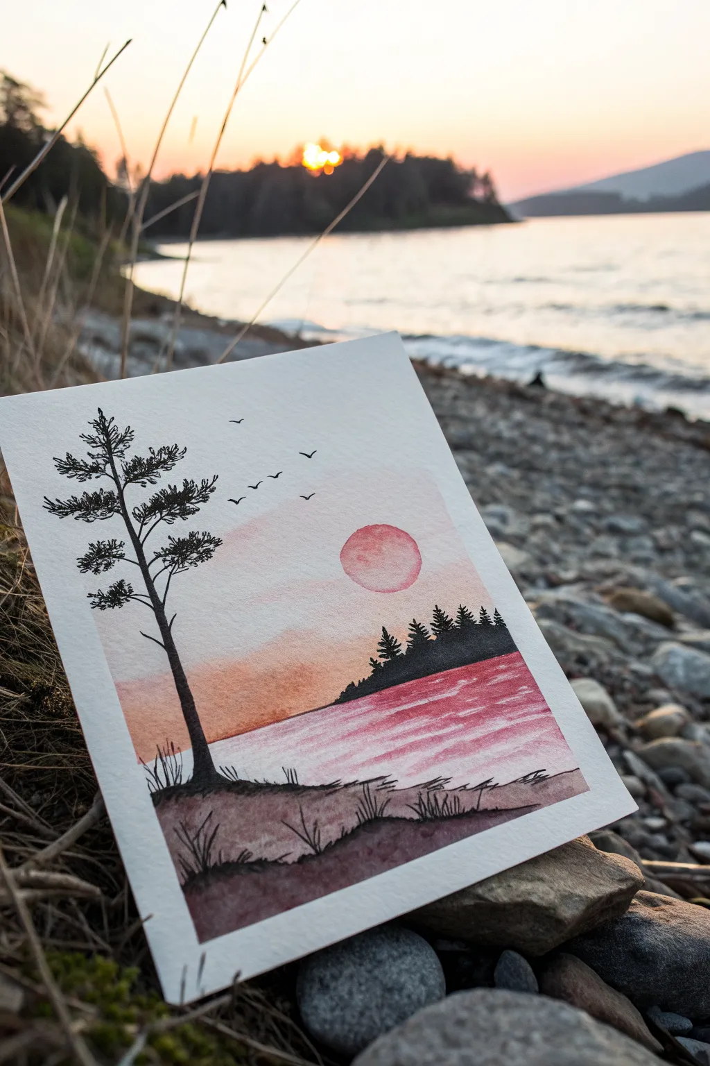 Easy sunset gradient with bold black silhouette, a minimalist drawing anyone can recreate.