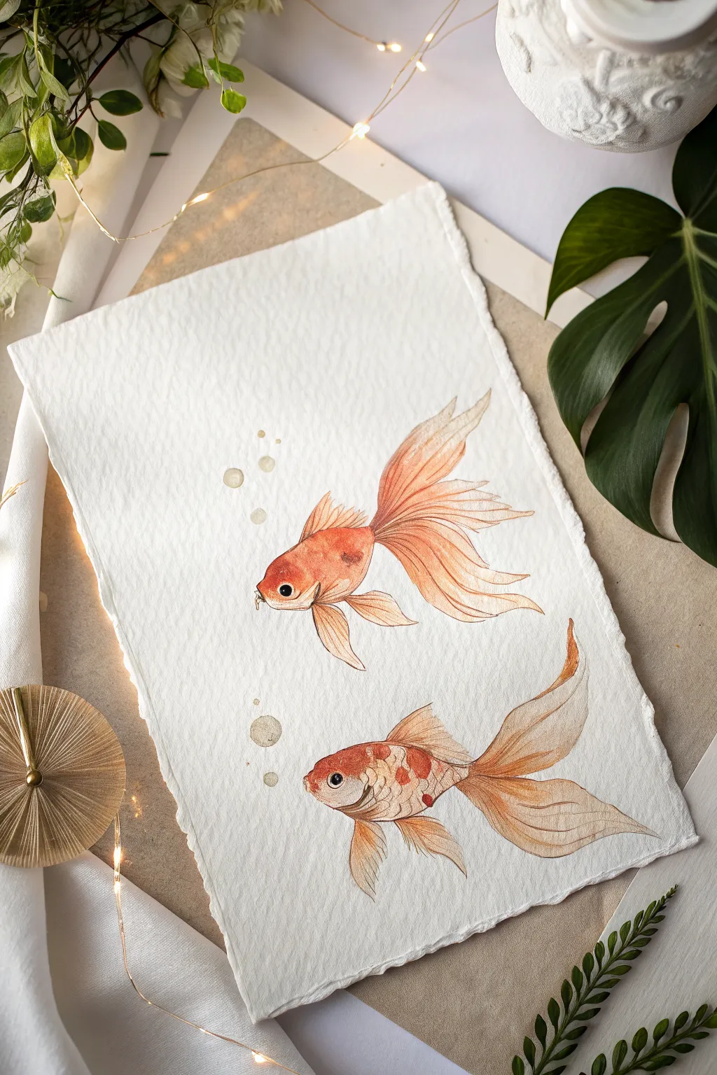 Velvety round goldfish sketch with soft highlights, minimalist and calming for easy practice