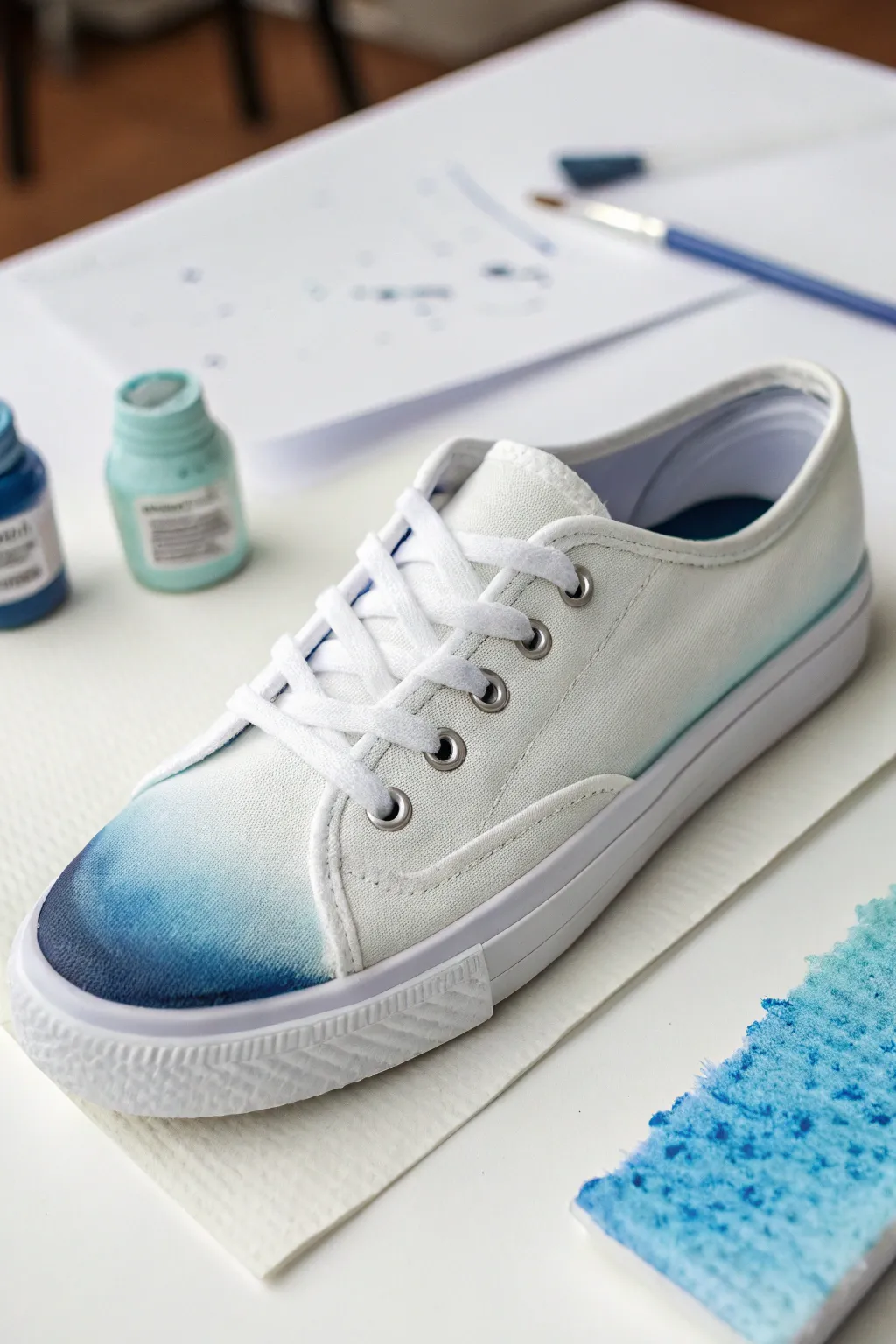 Smooth ombre sneaker base from deep blue heel to sky toe, minimal and chic for DIY art
