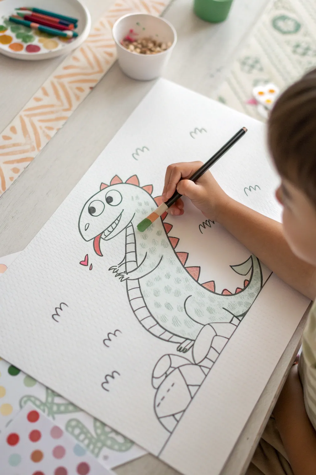 Turn a simple hand tracing into a silly dragon character with eyes, patterns, and pastel charm