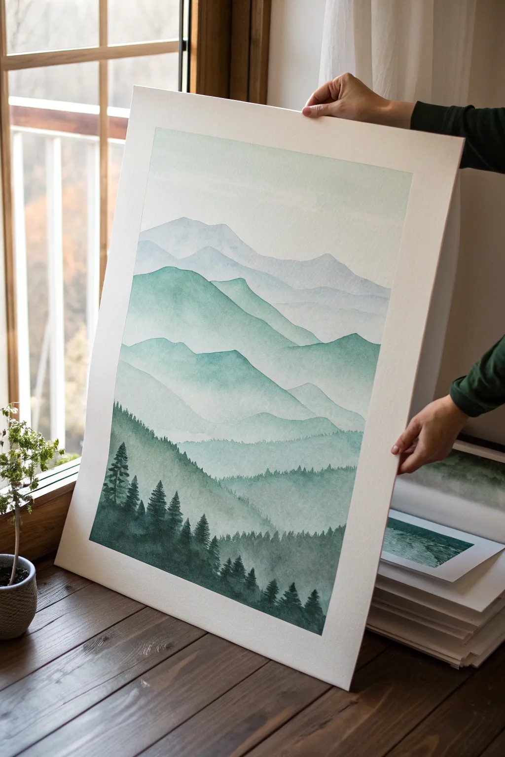 Minimal mountain layers in one calm hue, a modern limited-palette painting idea to try.