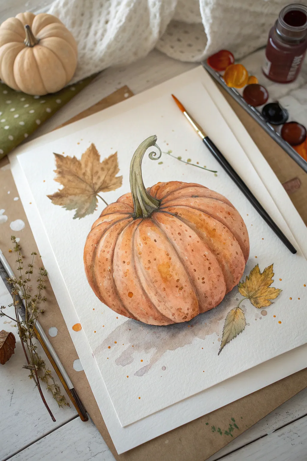 Easy soft-shaded watercolor pumpkin with airy white space for cozy minimalist fall vibes