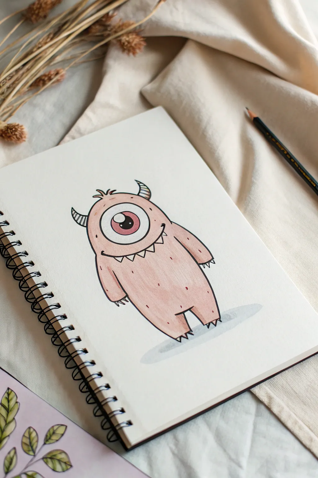 Big-Eyed Cyclops Sweetie: minimalist lines with a boho wash and a glossy eye highlight.