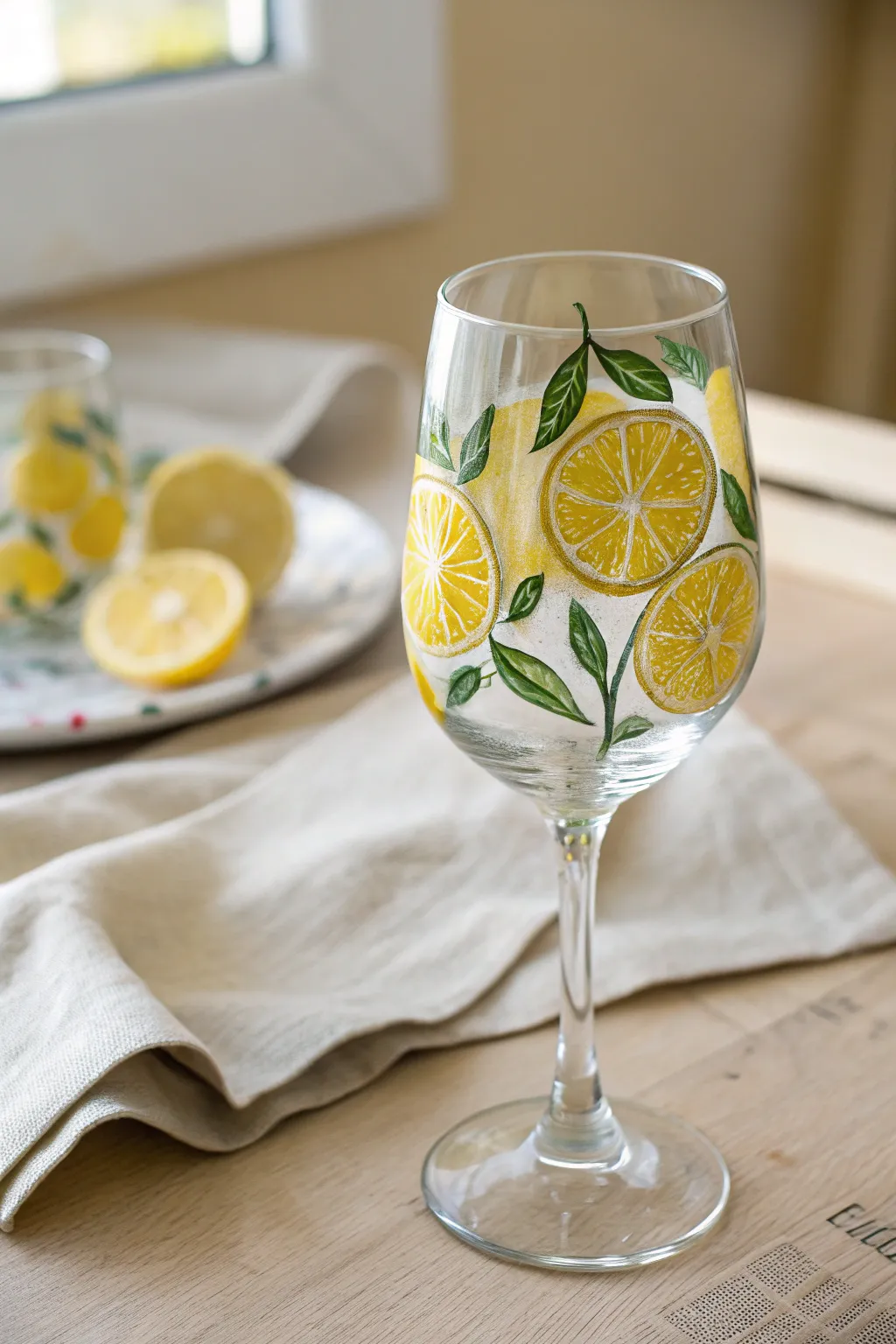 Squeeze the day with this adorable hand-painted lemon wine glass, perfect for summer.