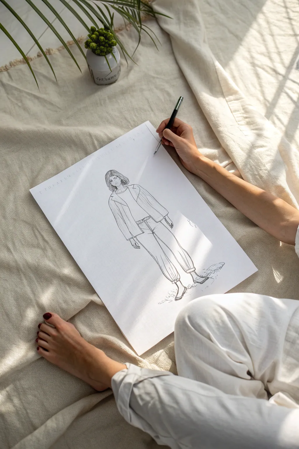 Relaxed full-body pose sketch with a faint gesture line, ideal for simple character practice