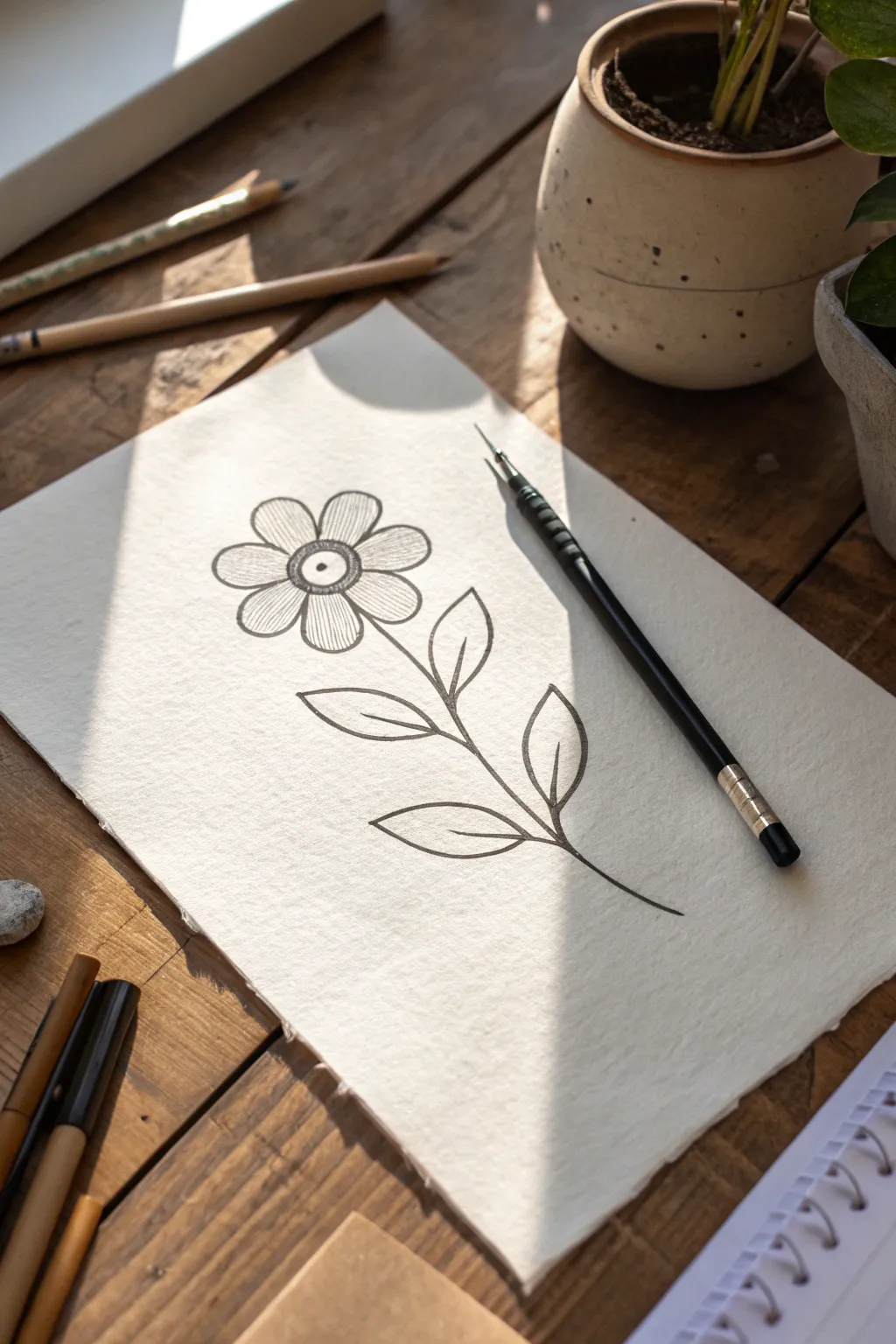 Easy five petal flower line drawing idea, clean and minimal with a soft boho touch