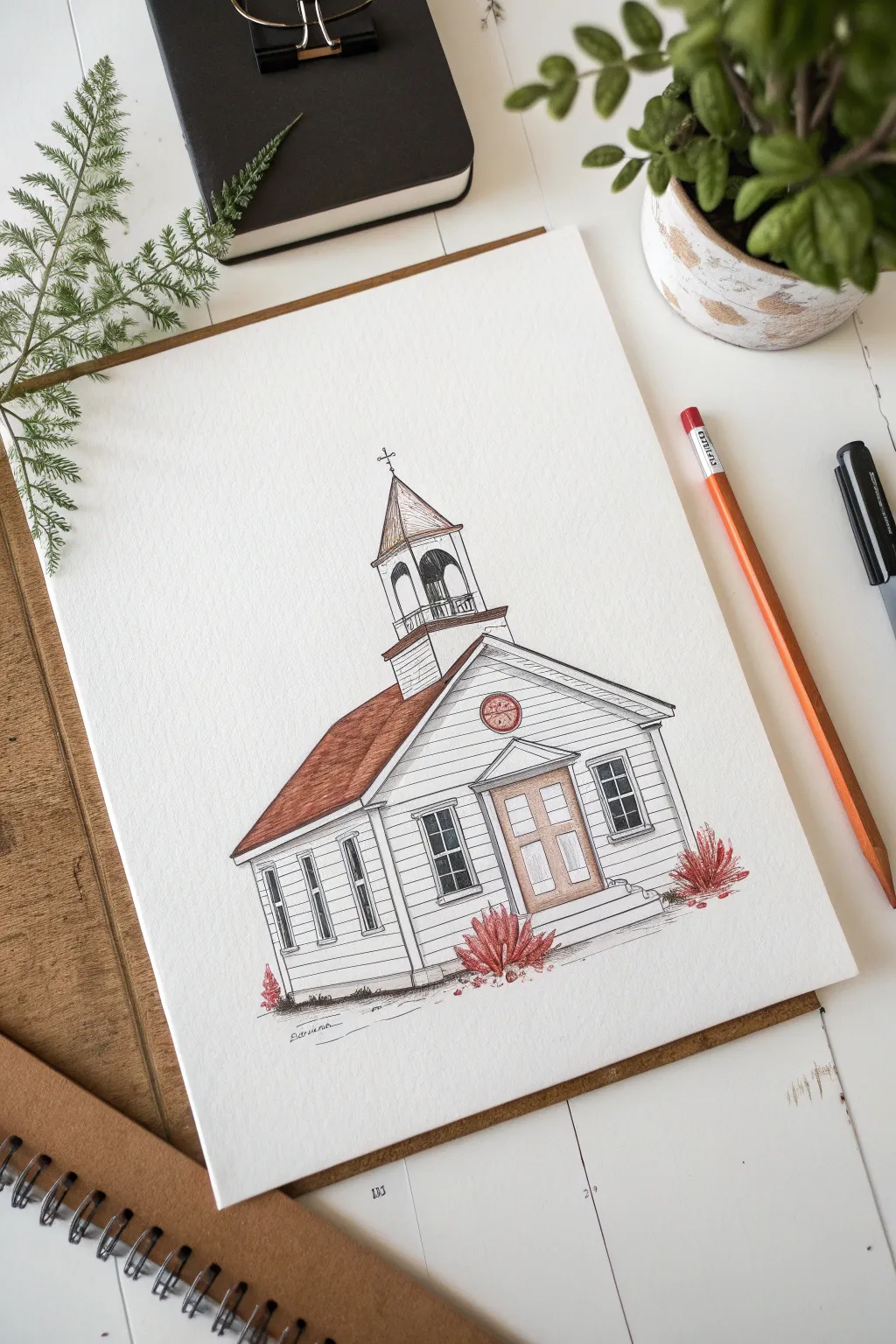 Master the classic schoolhouse doodle! 🏫 Simple steps for a charming back-to-school sketch.