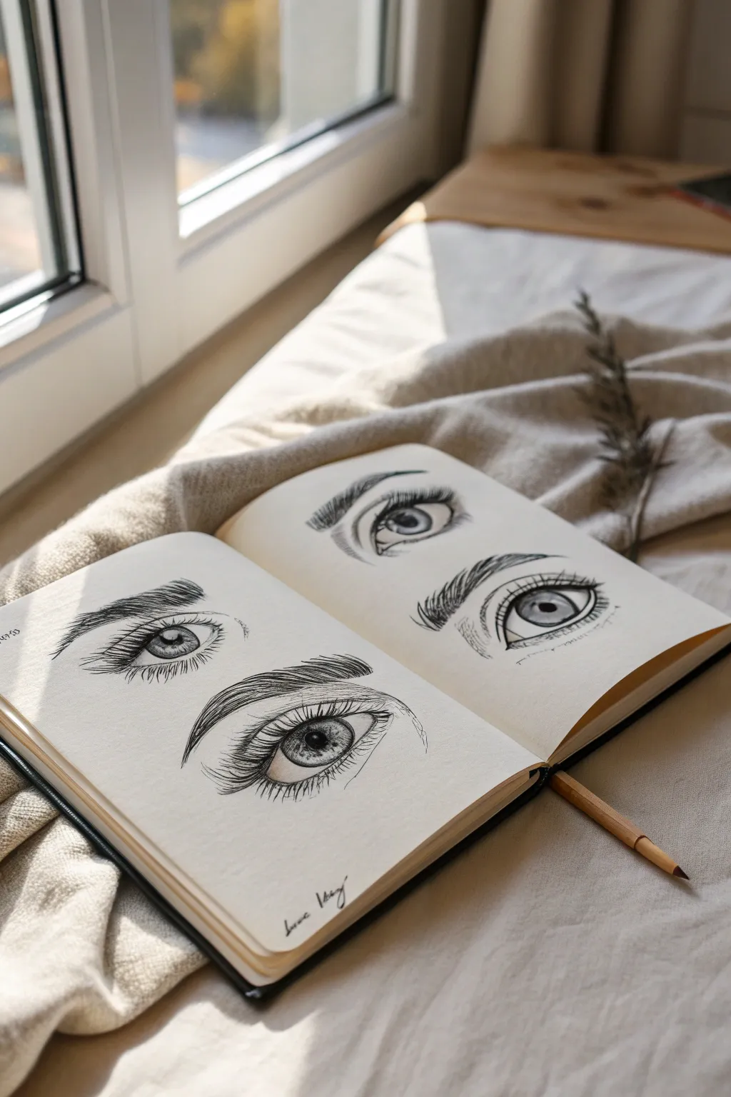 Expressive eye sketches in graphite, perfect teen drawing practice for moods and emotion