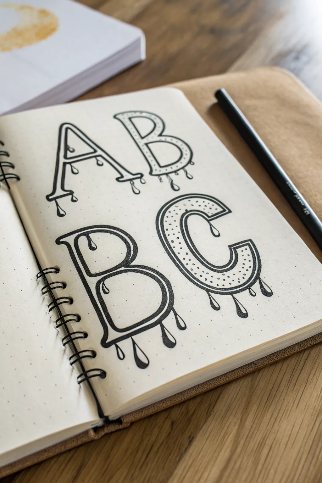 Minimal drippy bubble tag sketch: bold outlines, smooth drips, and clean Scandinavian calm