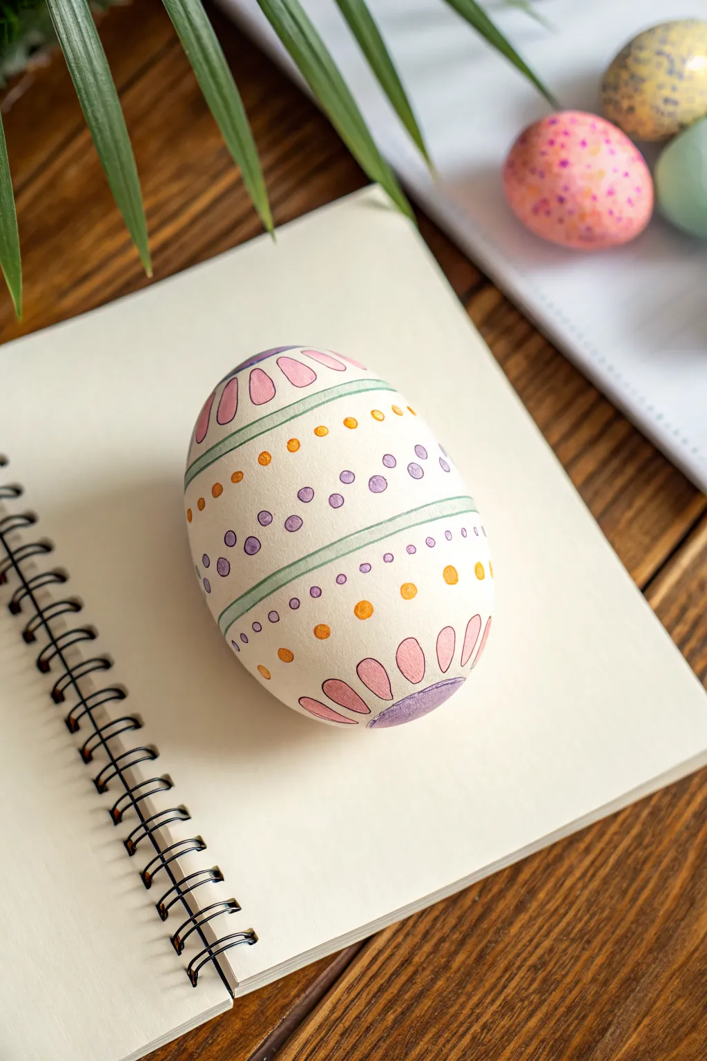 Pastel polka dot Easter egg drawing with tidy dots and playful clusters for a springy look