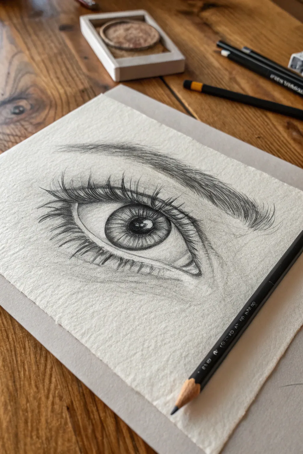 Practice a striking charcoal eye: deep pupil, soft iris blend, and smoky smudged lashes.