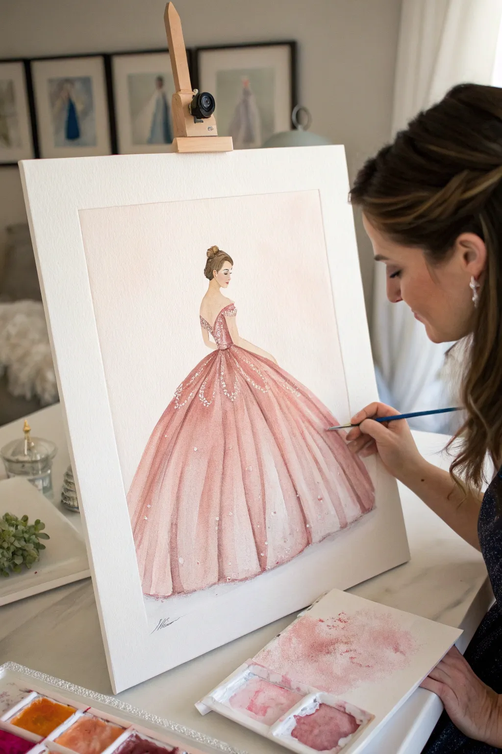 Minimal princess ballgown silhouette in soft flat colors, perfect for an easy Disney paint day