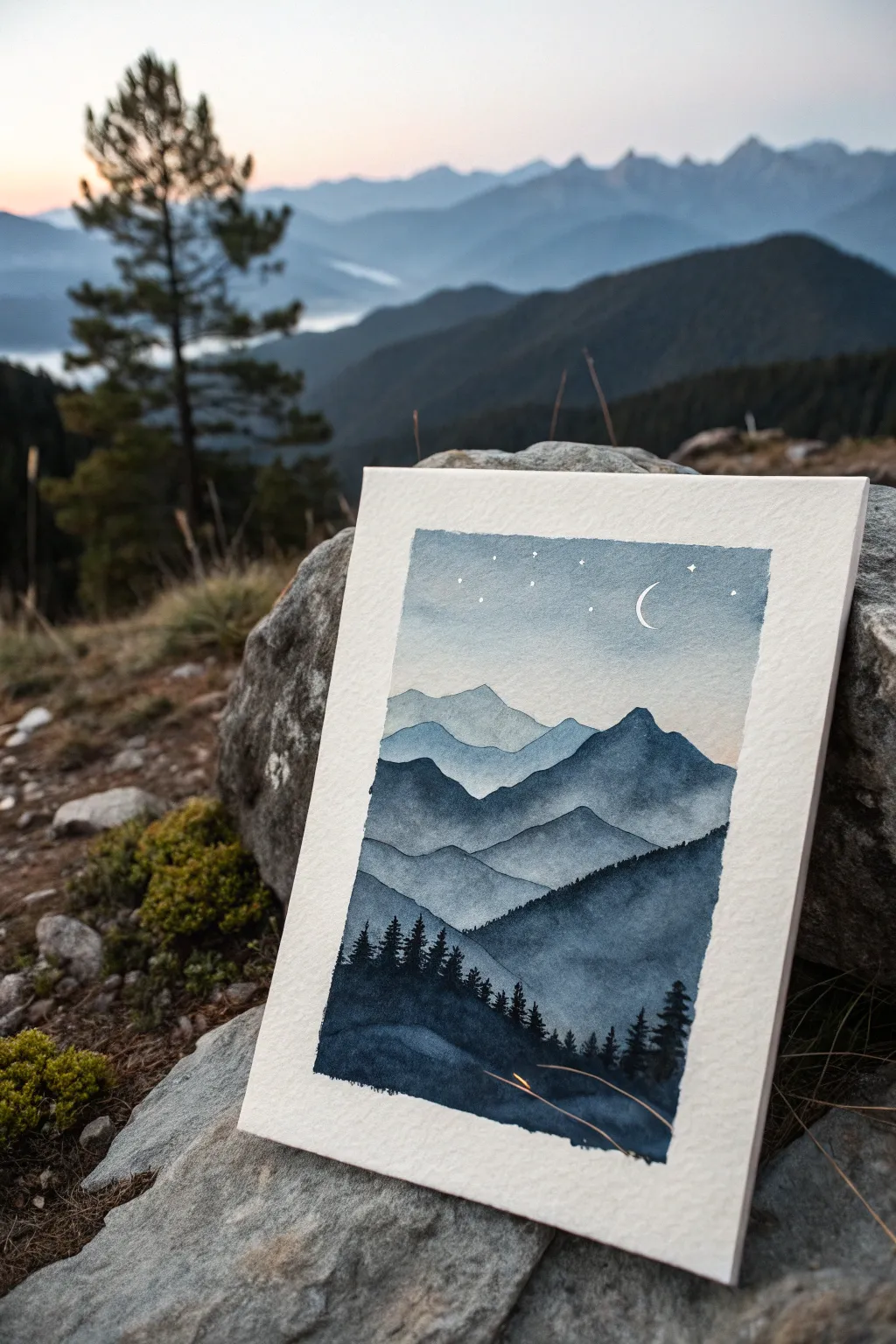 Simple midnight mountain silhouettes: an easy dark painting idea with soft moonlight contrast