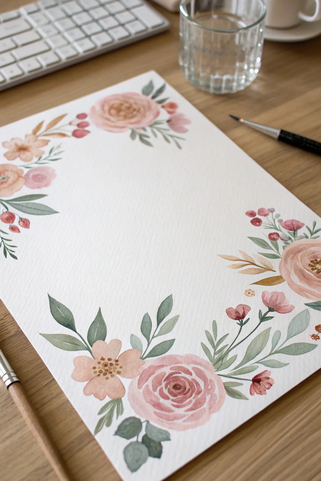 Easy loose watercolor florals drying on a cozy minimalist desk, perfect for beginner DIY painting.