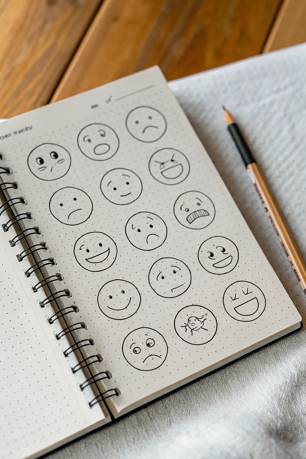 Quick circle-face doodles for class boredom: a minimalist grid of moods to practice and relax