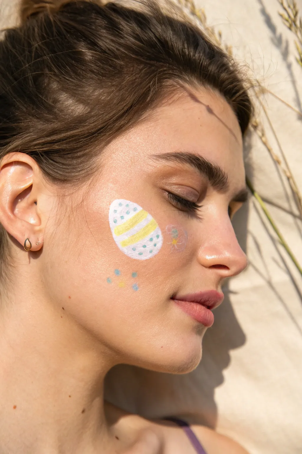 A tiny pastel Easter egg cheek icon for effortless, minimalist Easter face painting inspiration.