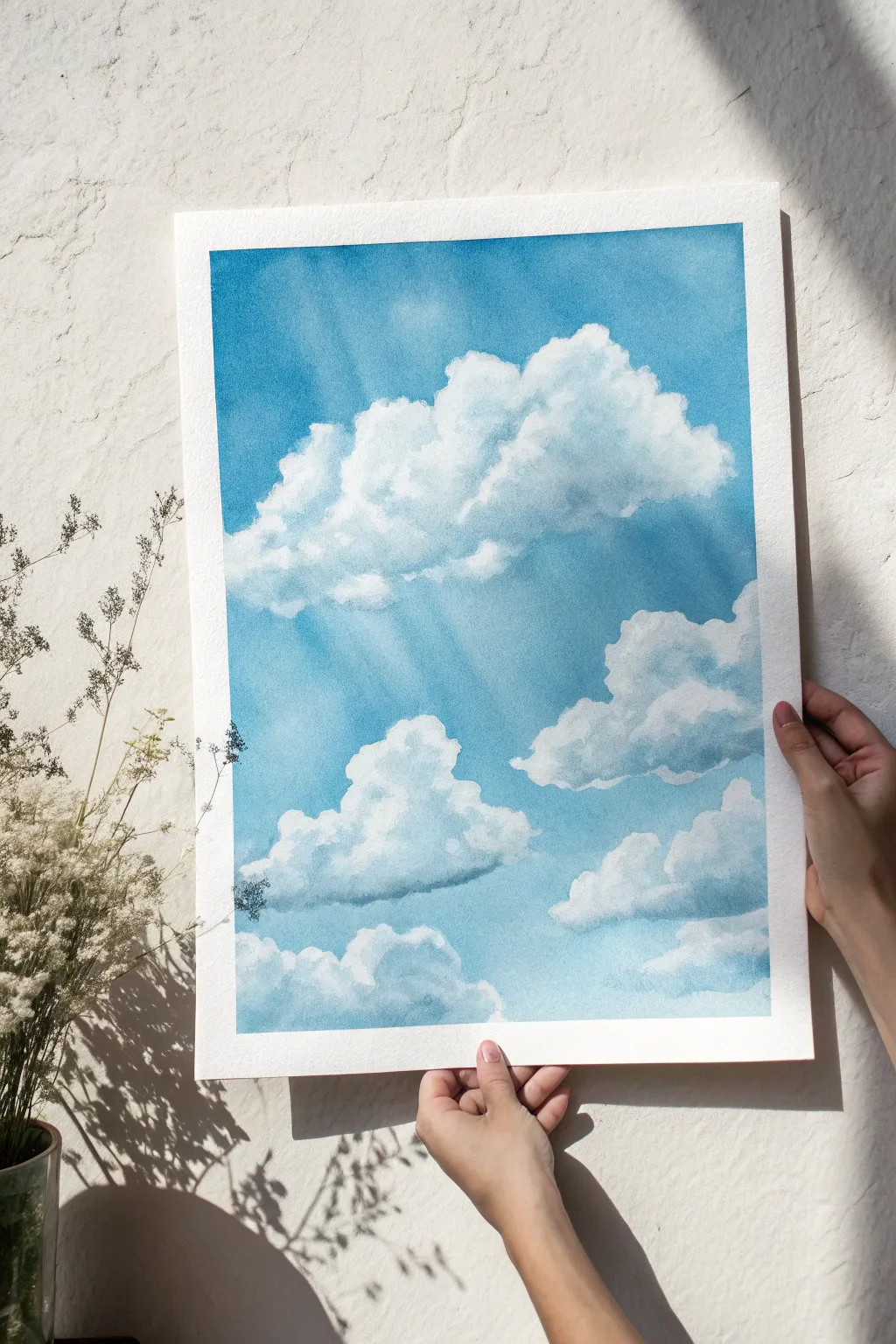 Soft blue cloud study with minimal shading, a calm Scandinavian-boho watercolor practice.