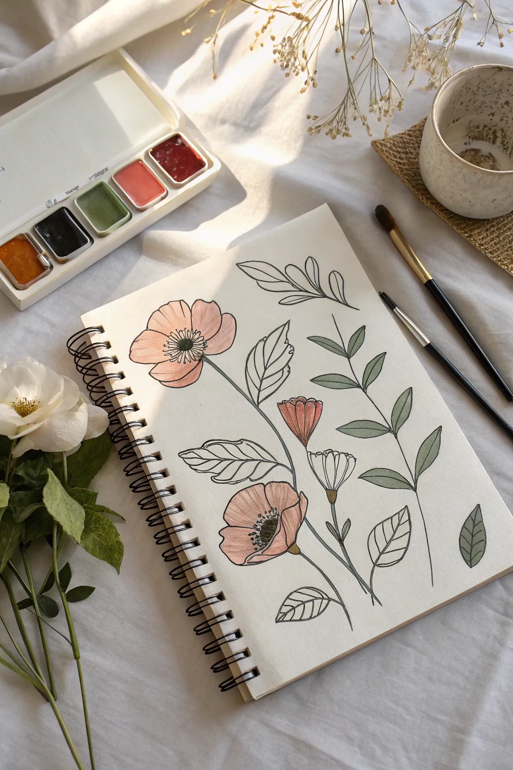 Big, simple flower outlines make painting calming and achievable, with a grown-up botanical feel.