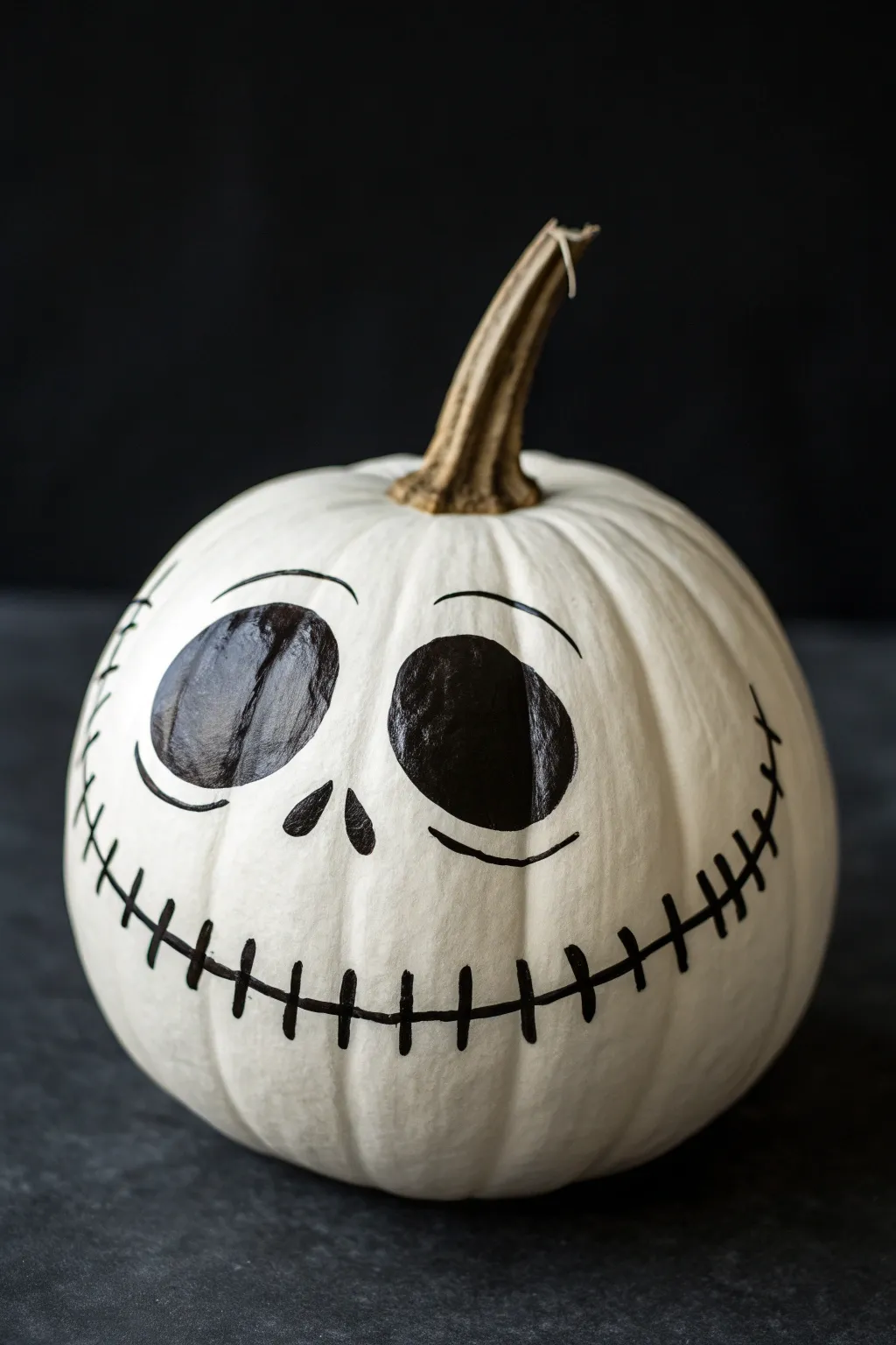 Bring the Pumpkin King to life with this simple, high-contrast black and white painted design.