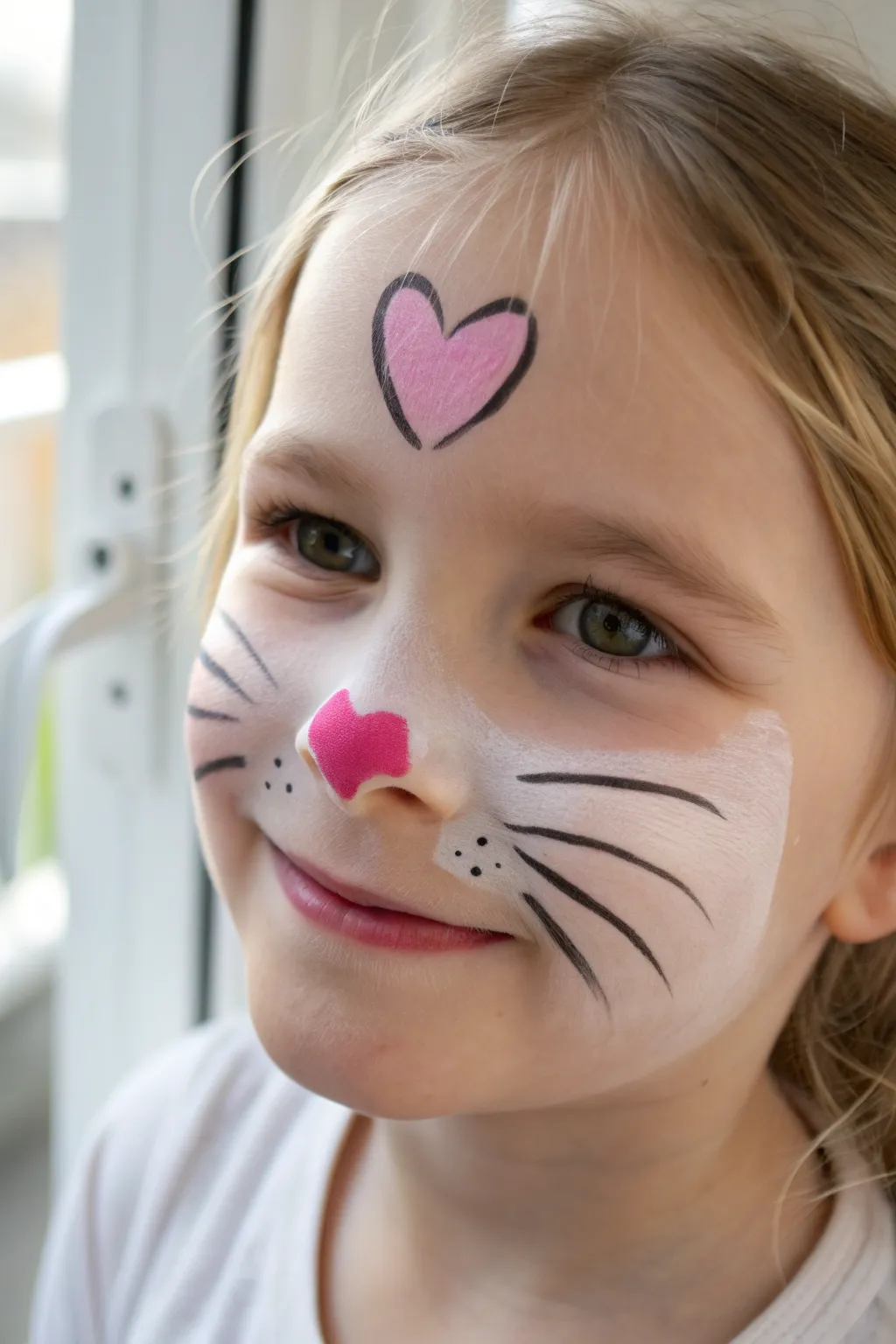 Sweet kitty nose and whiskers: minimal face paint design with soft pink and clean lines