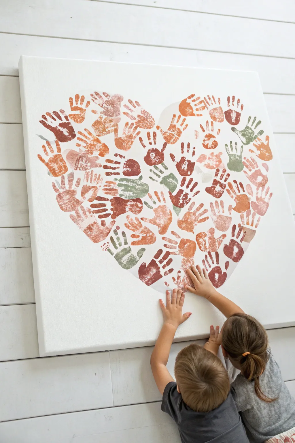Handprint heart keepsake for family paint night, minimal canvas art with boho warmth