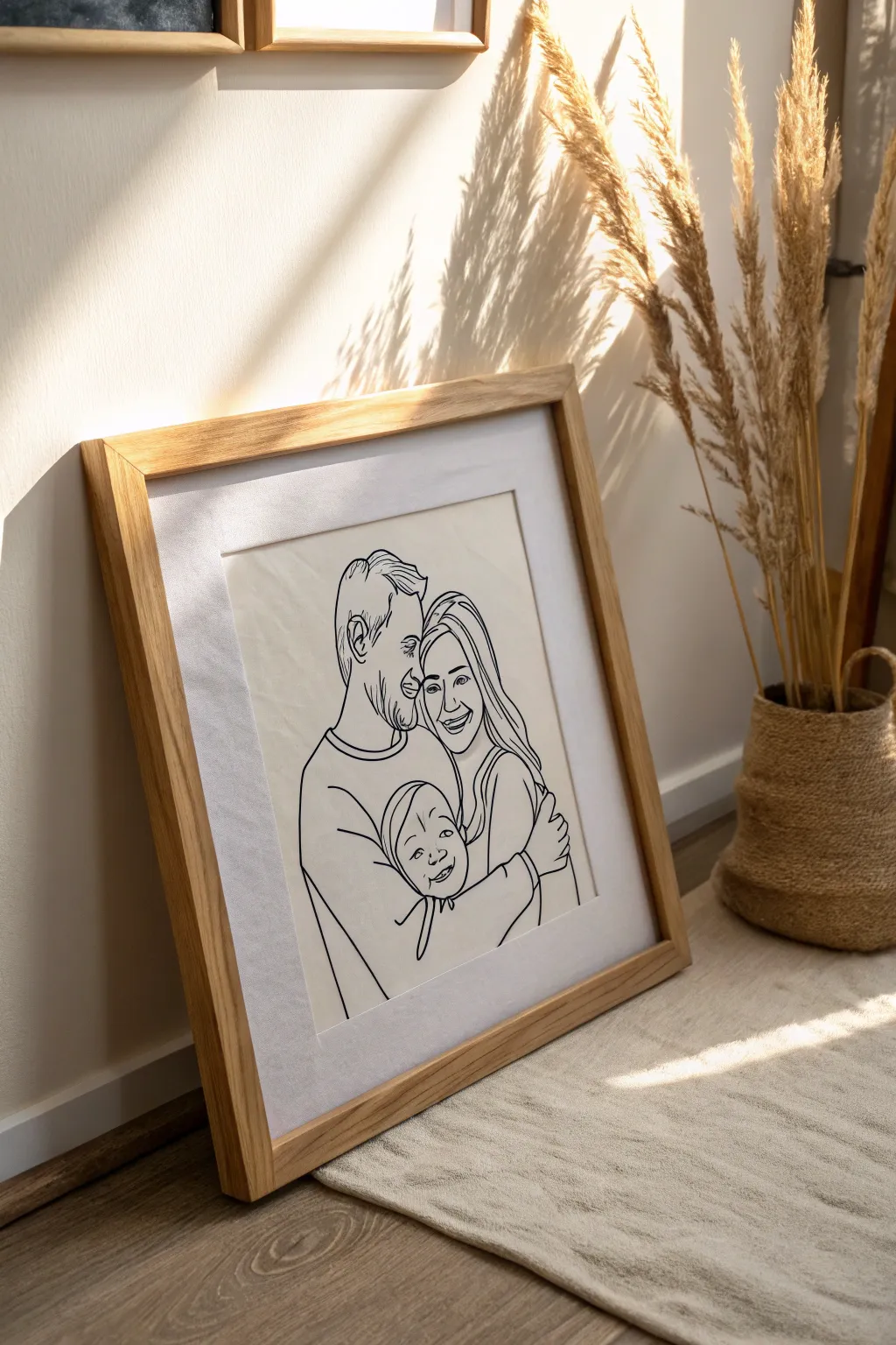 Minimal single-line family portrait in a modern frame, a timeless handmade gift idea.