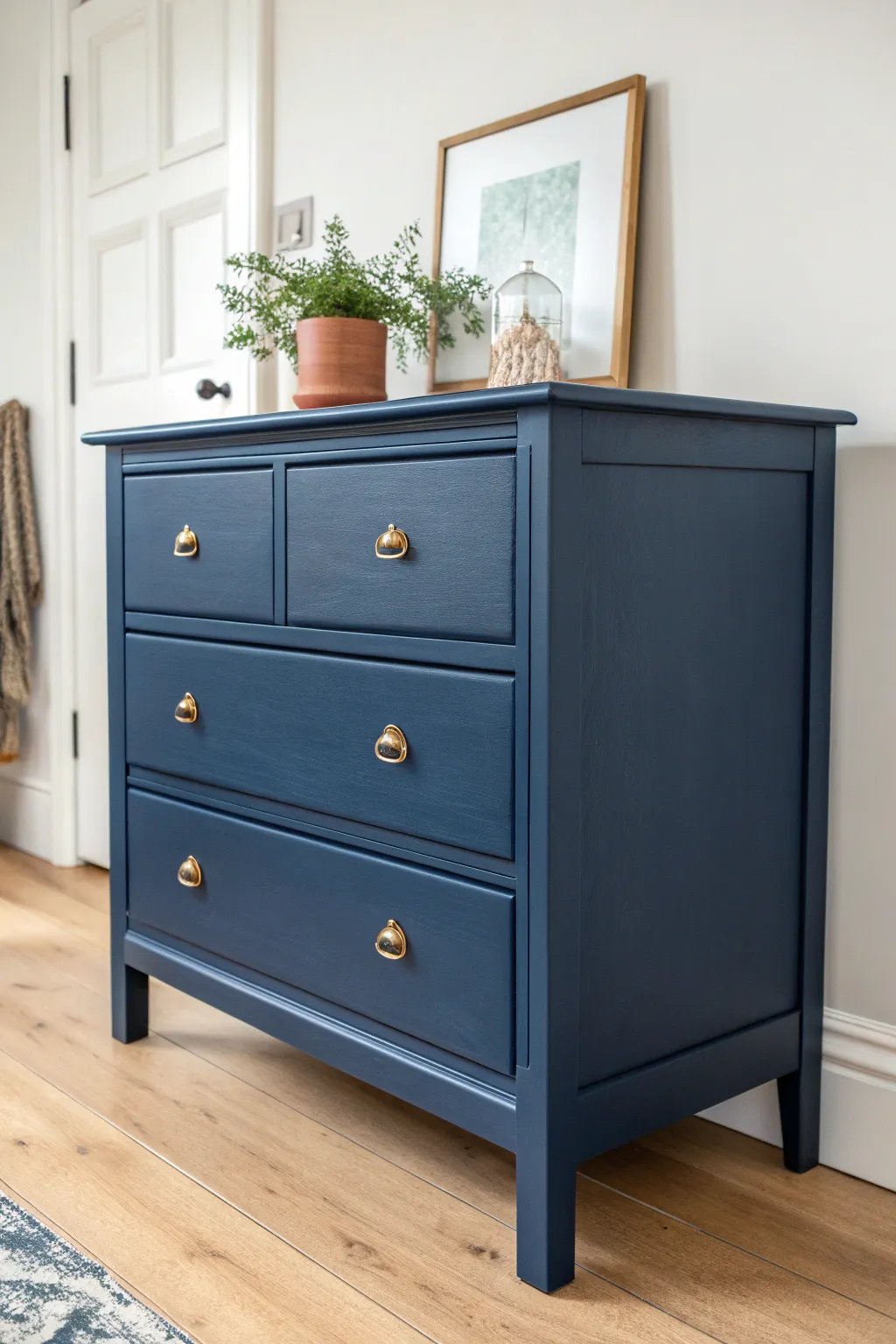 Moody navy dresser makeover that adds modern coziness and rich contrast to any room