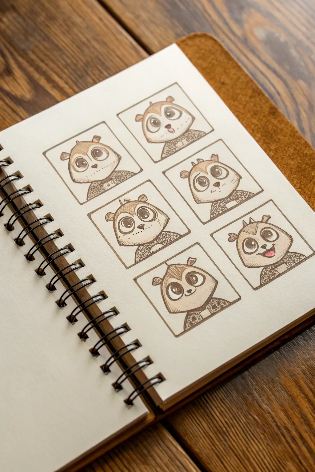 Minimal furry expression sheet with consistent muzzle, 8 emotions in clean pencil linework