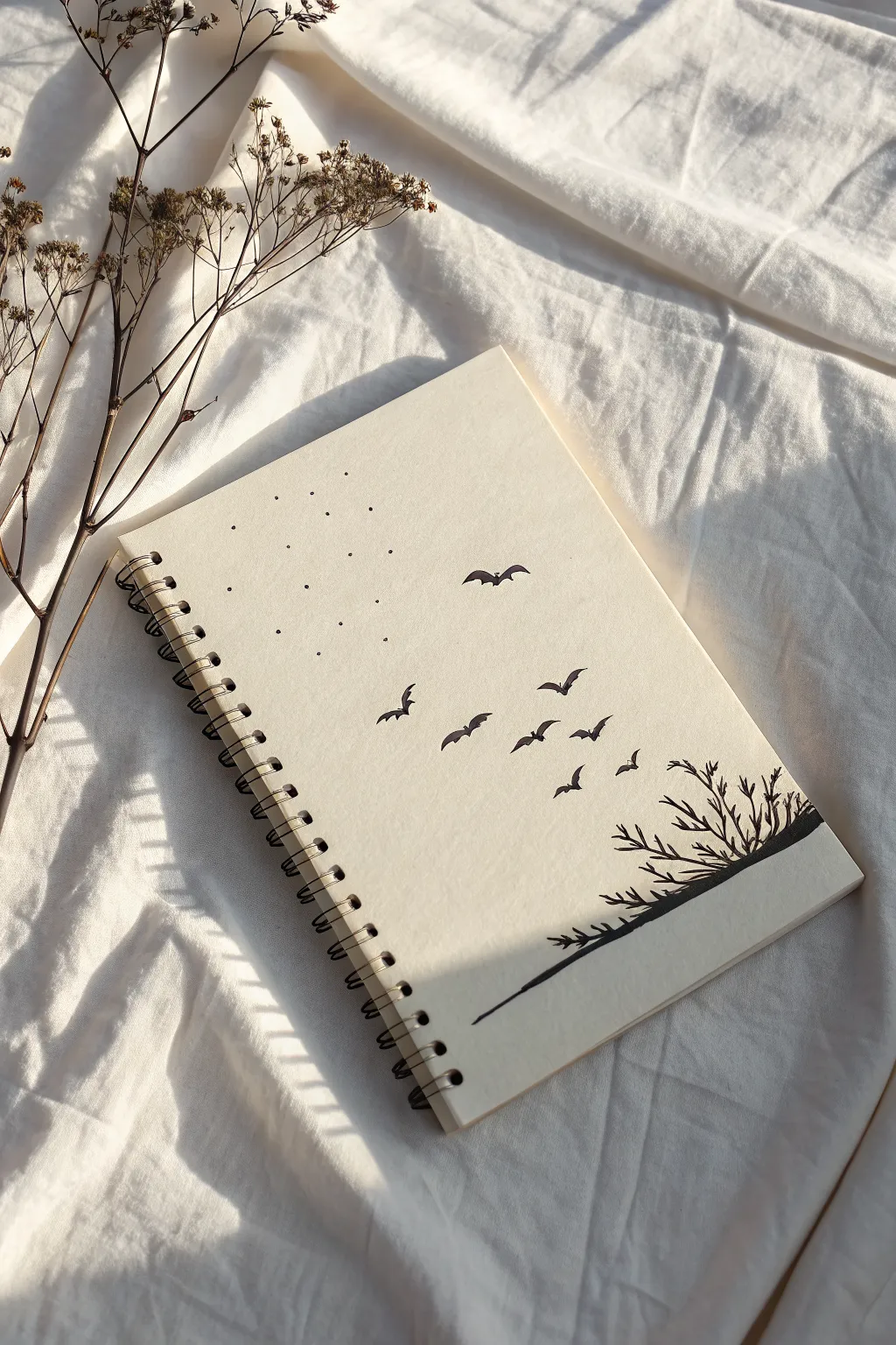 Tiny bat flight doodles in minimalist gothic style, clean lines and lots of airy negative space