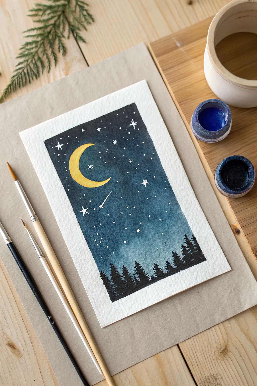 Create a dreamy indigo night sky with this easy gouache painting idea.