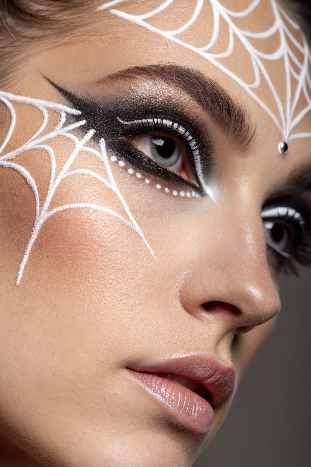 Master the art of spooky elegance with this chic 3D spider web eyeliner design.