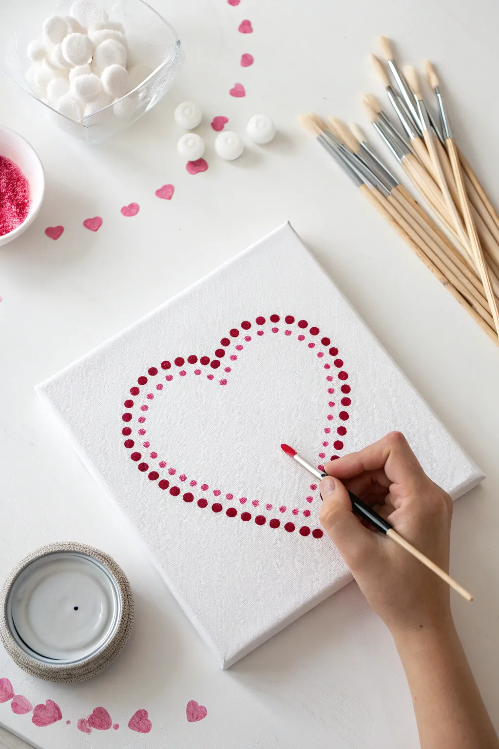 Master the art of pointillism with this easy cotton swab heart painting technique.