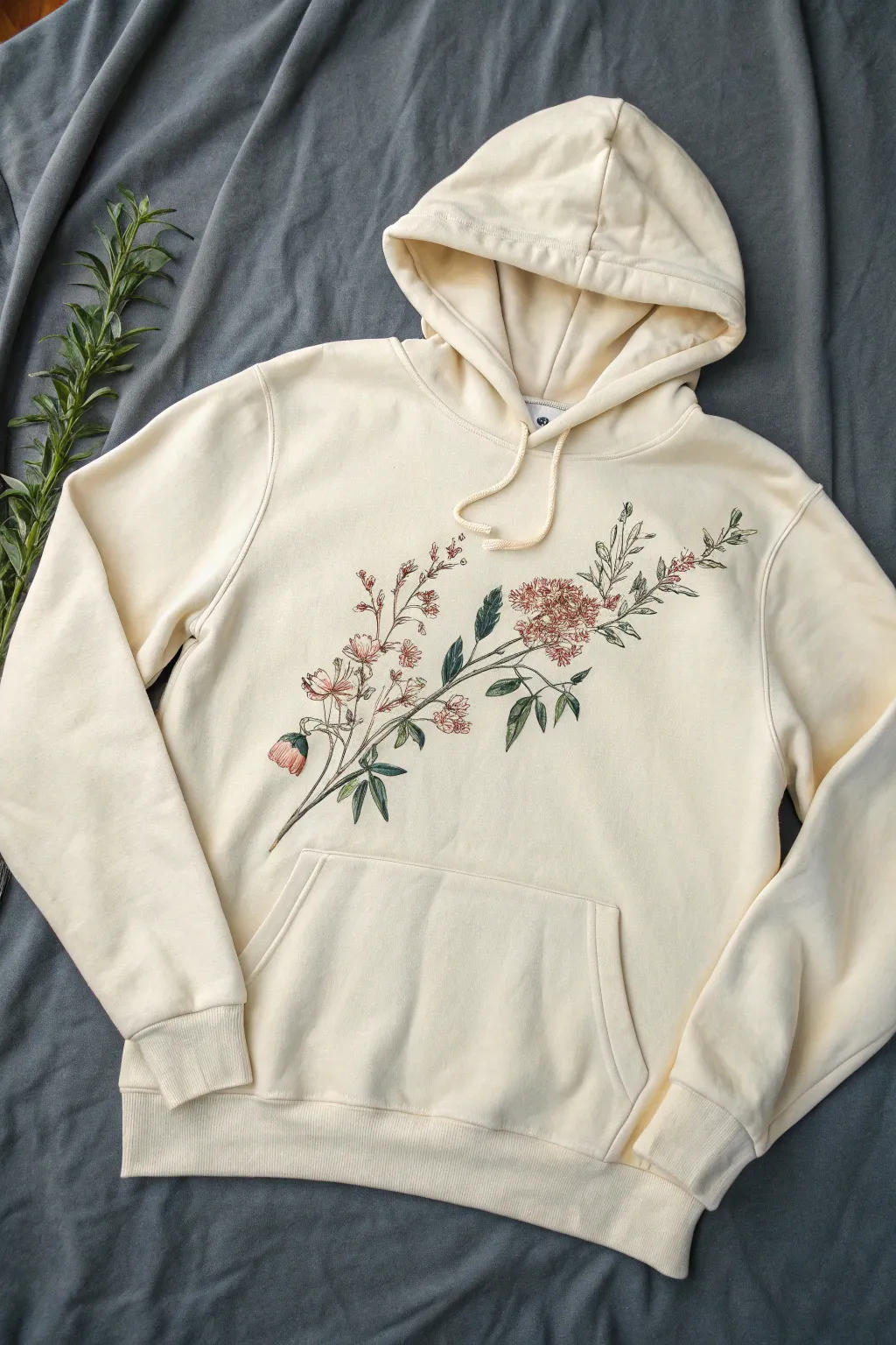 Classic floral spray hoodie paint idea with soft boho botanicals and crisp knit texture detail