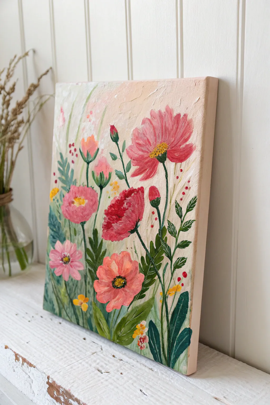 Bold impasto dabs turn simple color clusters into a blooming garden with instant texture.