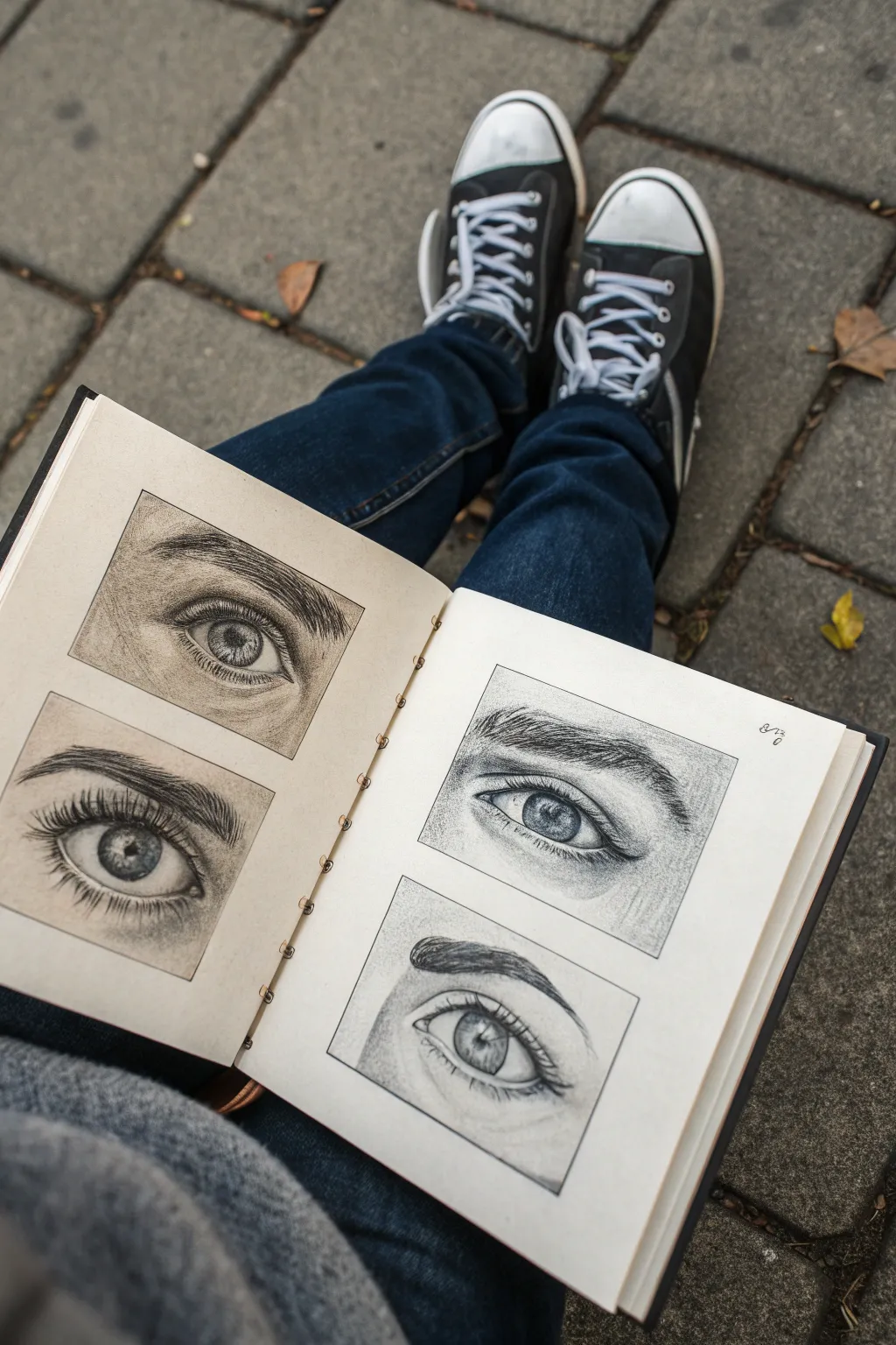 Three time-block eye sketches, from quick gesture to detailed realism, clean and minimalist.