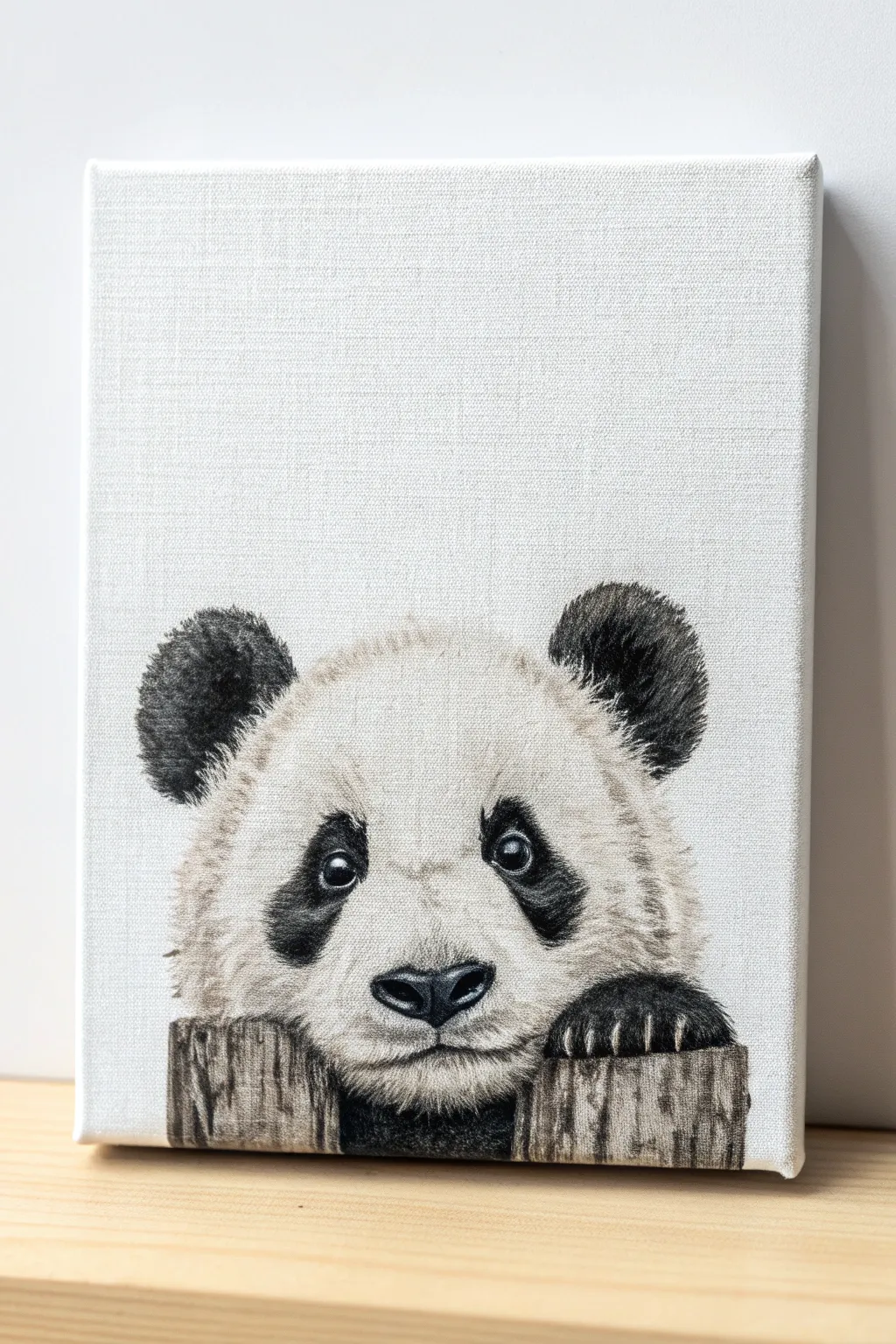 Minimal kawaii panda peeking from the bottom edge, soft shading and cozy Scandinavian calm