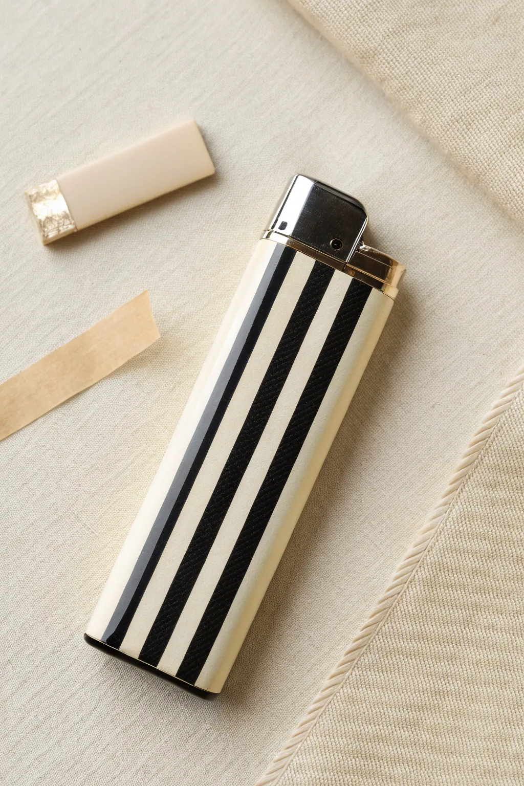 Clean geometric stripes on a lighter, with masking tape accents for crisp, minimalist lines