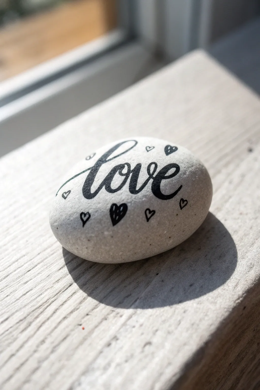 Minimal love rock lettering with tiny hearts, high contrast for easy painting inspiration