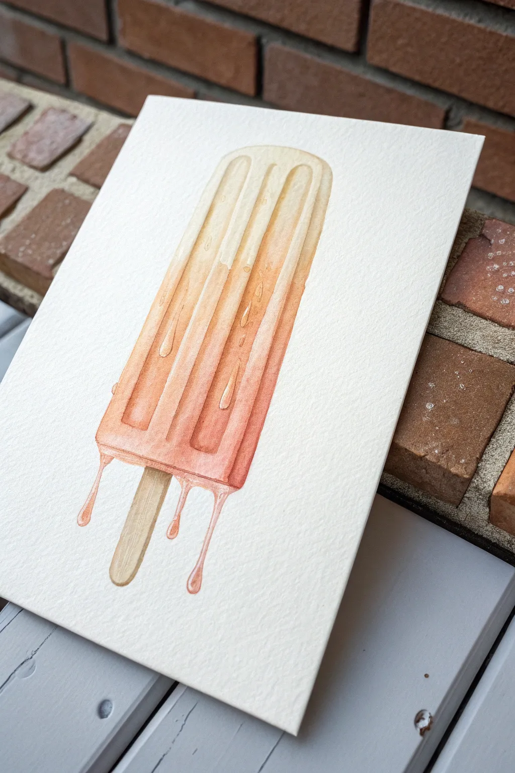 Minimal melting popsicle with a clean bite and falling droplets, perfect for simple drawing practice