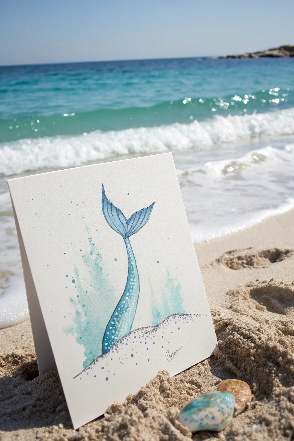 Dive beneath the surface with a shimmering mermaid tail gradient in calm ocean blues